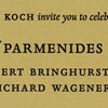 Invitation for a party at the Grolier Club in honor of the publication of <i>The Fragments of Parmenides</i>.